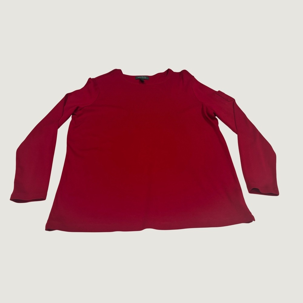 Lauren Ralph Lauren Red 100% Cotton Ribbed Long Sleeve Top 1X Pocket Detail
